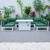 Leisuremod Chelsea 7-Piece Patio Sectional And Fire Pit Table White Aluminum With Green Cushions CSFW-7G